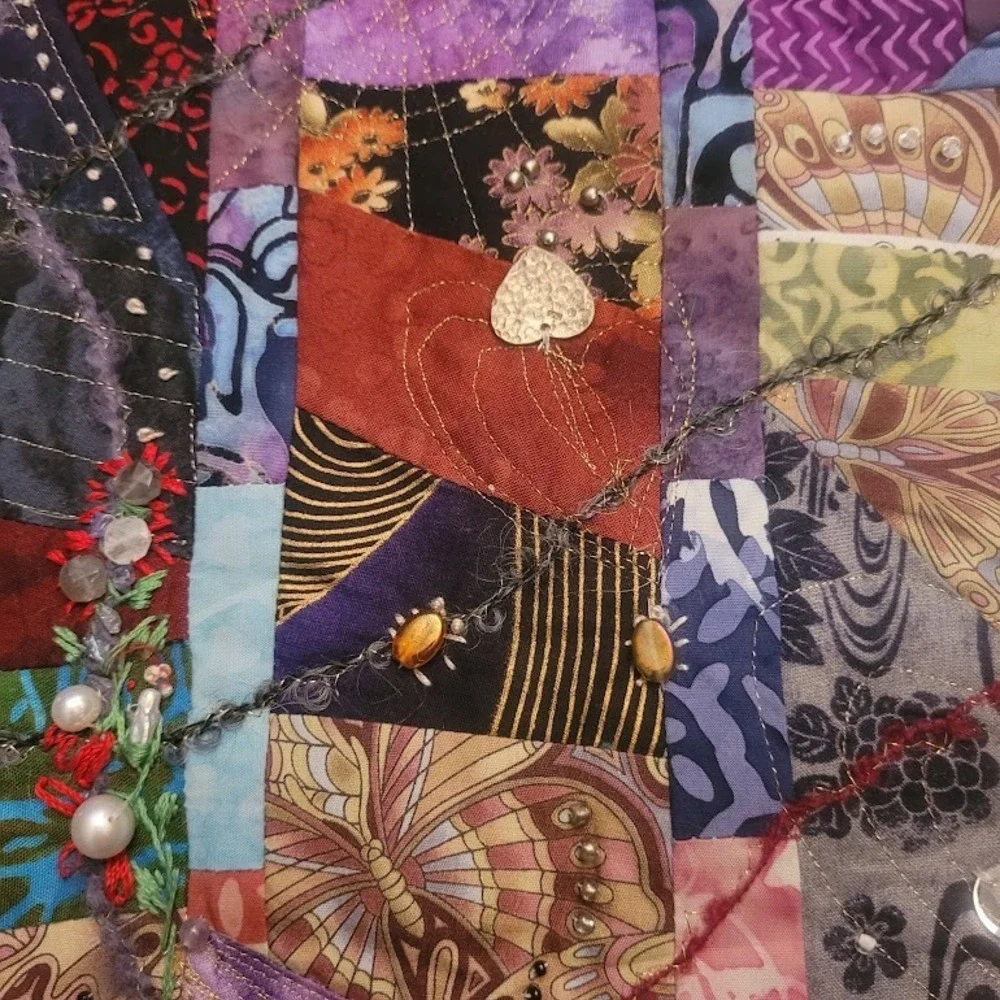 Vintage Signed Handmade Crazy Quilt Embroider Patchwork Wall Decor Art OOAK HTF